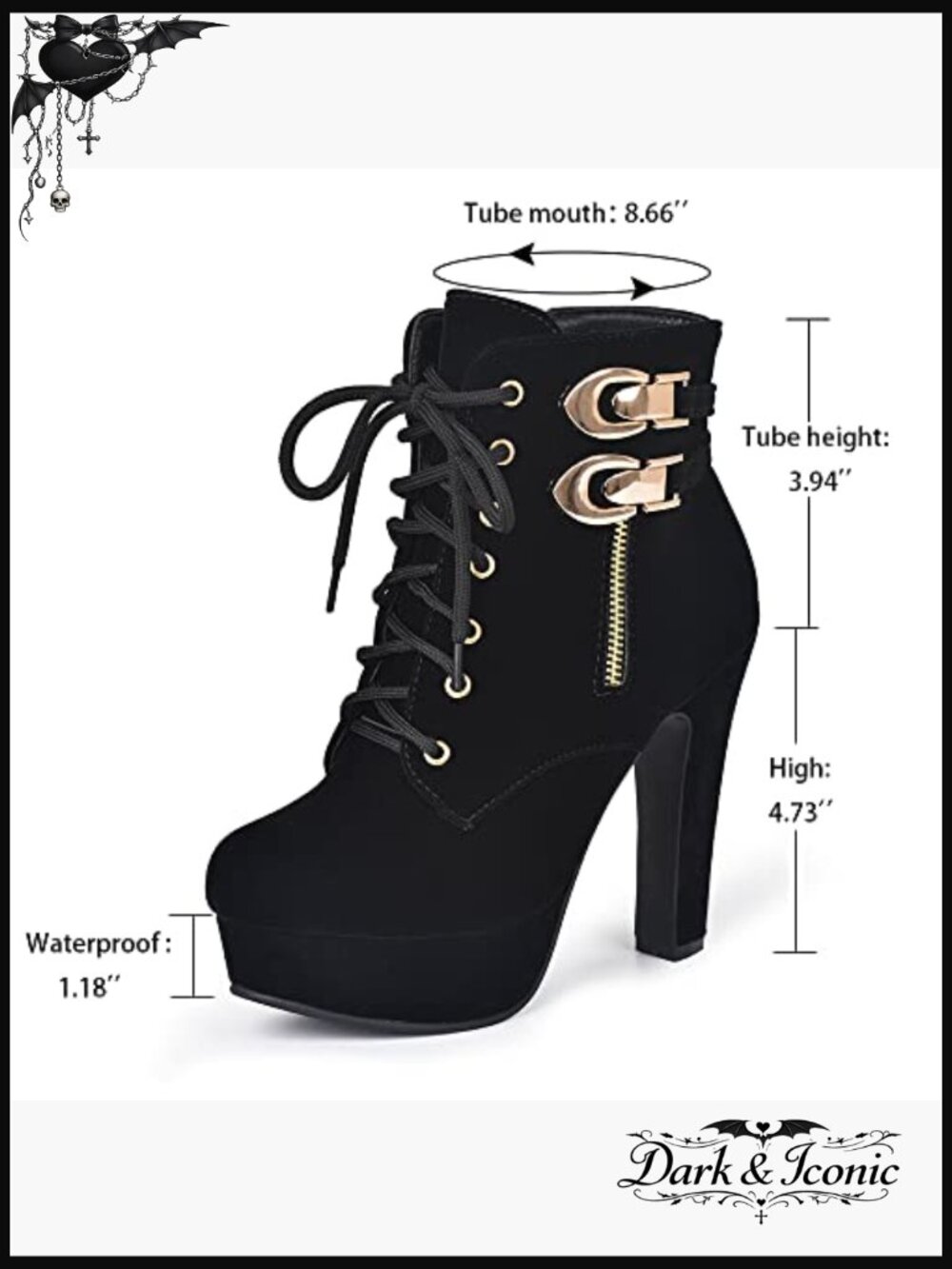 Suede Platform Ankle Boots with Chunky Heel, Lace-Up Closure - Picture 6 of 7